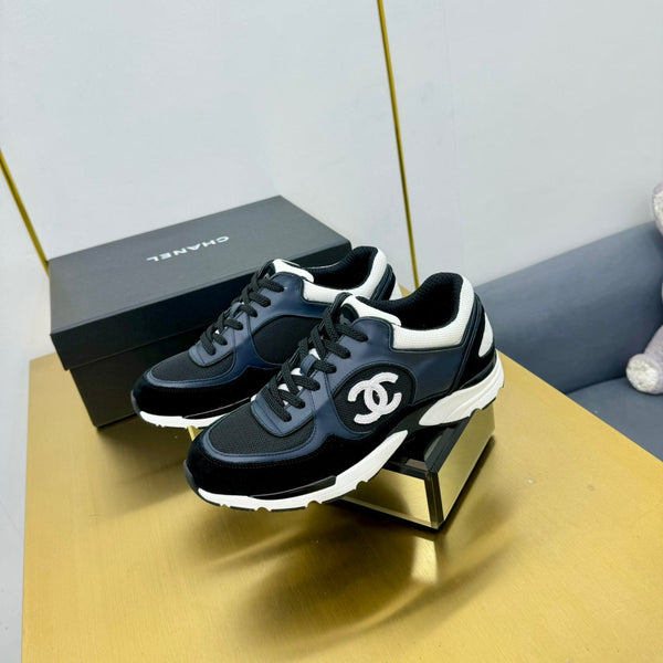 cc womens sneaker in black wool tweed navy blue calfskin and black suede calfskin 137571