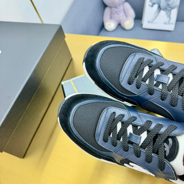 cc womens sneaker in black wool tweed navy blue calfskin and black suede calfskin 137571