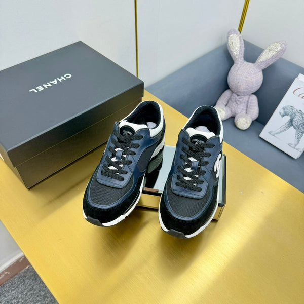 cc womens sneaker in black wool tweed navy blue calfskin and black suede calfskin 137571