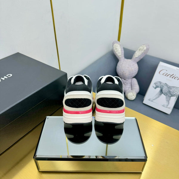 cc womens sneaker in black wool tweed and white beige suede calfskin 137573