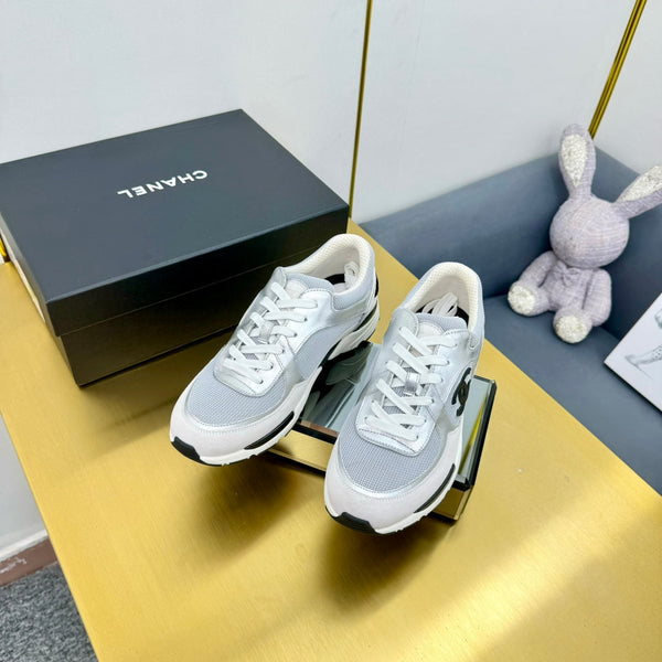 cc womens sneaker in grey wool tweed silver calfskin and beige suede calfskin 137575