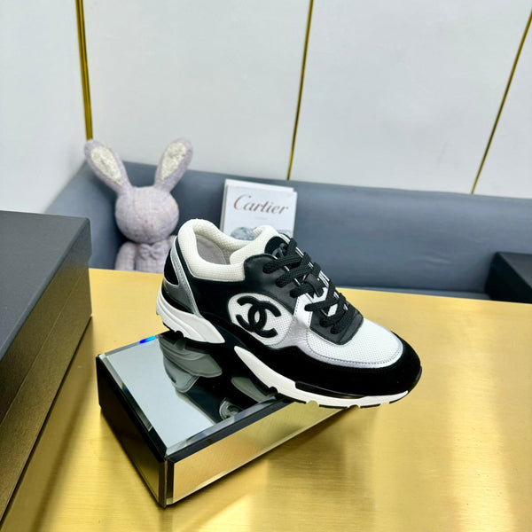 cc womens sneaker in white wool tweed silver calfskin and black suede calfskin 137577