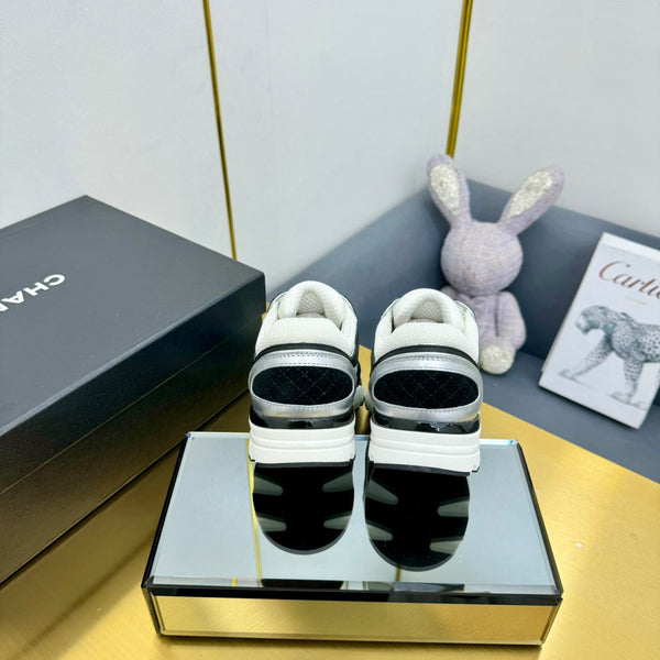 cc womens sneaker in white wool tweed silver calfskin and black suede calfskin 137577