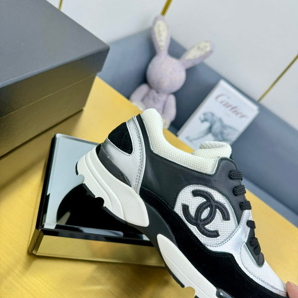 cc womens sneaker in white wool tweed silver calfskin and black suede calfskin 137577