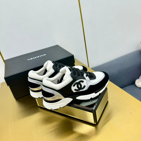 cc womens sneaker in white wool tweed silver calfskin and black suede calfskin 137577