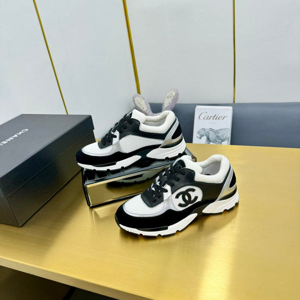 cc womens sneaker in white wool tweed silver calfskin and black suede calfskin 137577