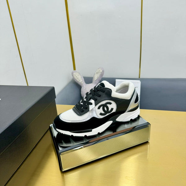 cc womens sneaker in white wool tweed silver calfskin and black suede calfskin 137577