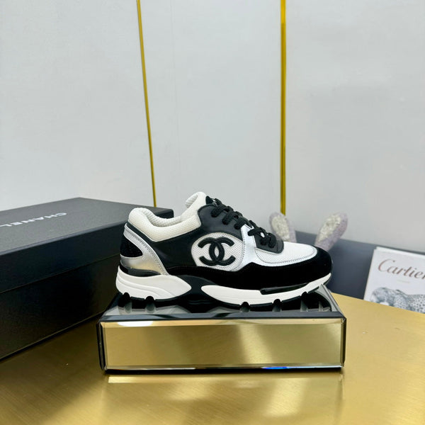 cc womens sneaker in white wool tweed silver calfskin and black suede calfskin 137577