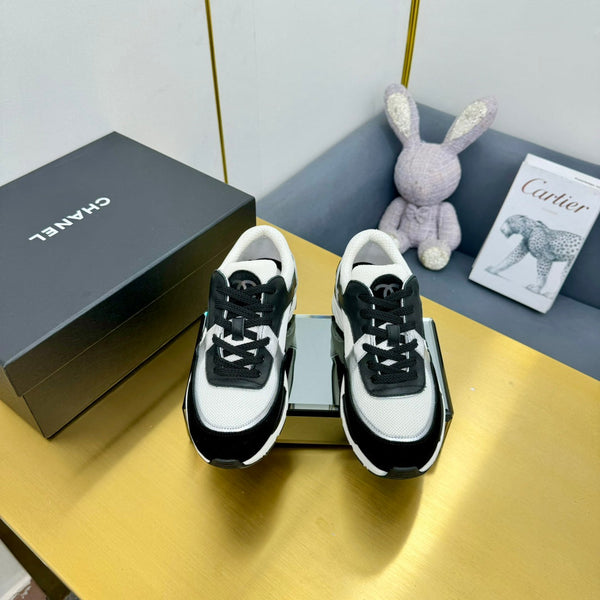 cc womens sneaker in white wool tweed silver calfskin and black suede calfskin 137577