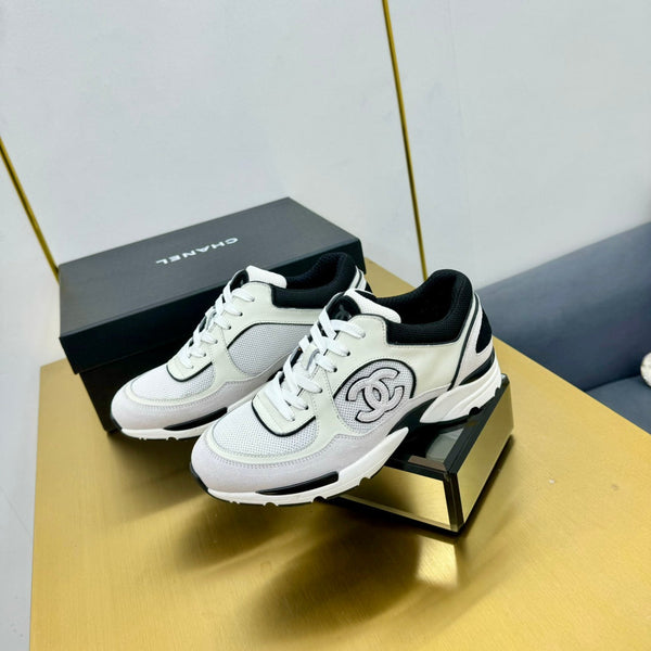 cc womens sneaker in black white wool tweed and light purple suede calfskin 137579