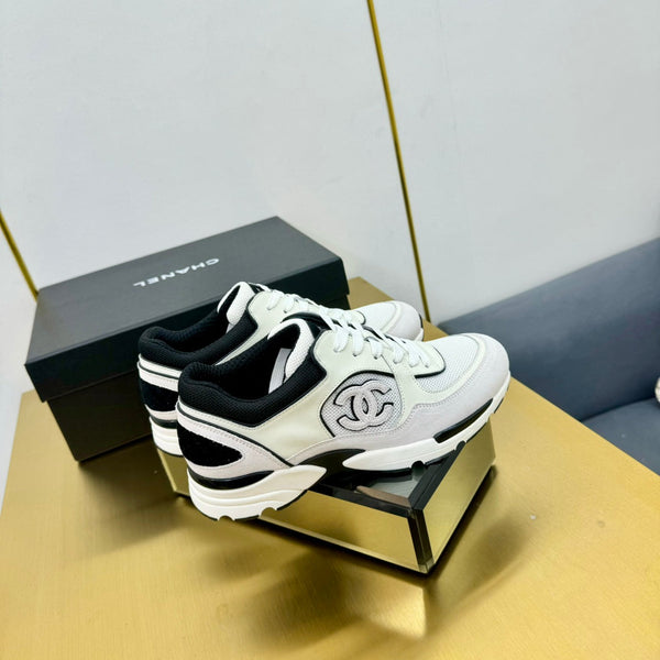 cc womens sneaker in black white wool tweed and light purple suede calfskin 137579