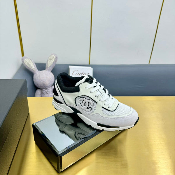 cc womens sneaker in black white wool tweed and light purple suede calfskin 137579