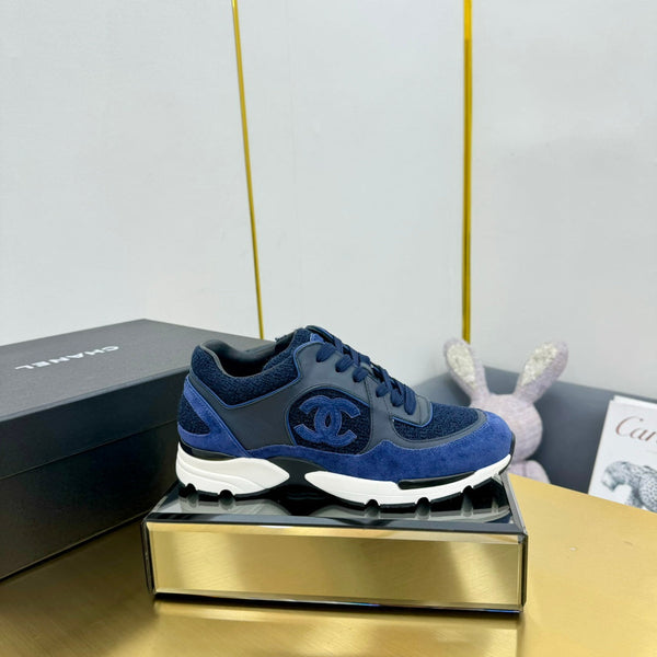 cc womens sneaker in blue wool tweed and suede 137619