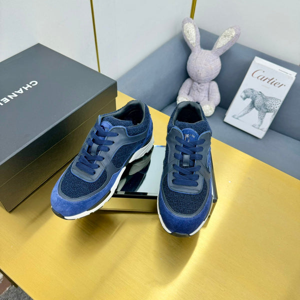 cc womens sneaker in blue wool tweed and suede 137619