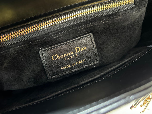 CD Lady Dior Black Cannage Lambskin with Gold-Finish Butterfly Studs