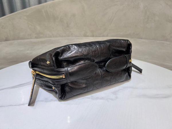 CD Hobo Bag 23 With Chain Black Wrinkled Calfskin