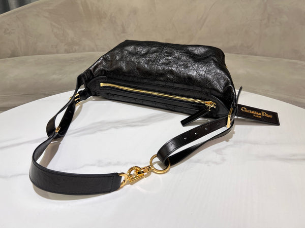 CD Hobo Bag 23 With Chain Black Wrinkled Calfskin