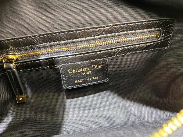 CD Hobo Bag 23 With Chain Black Wrinkled Calfskin