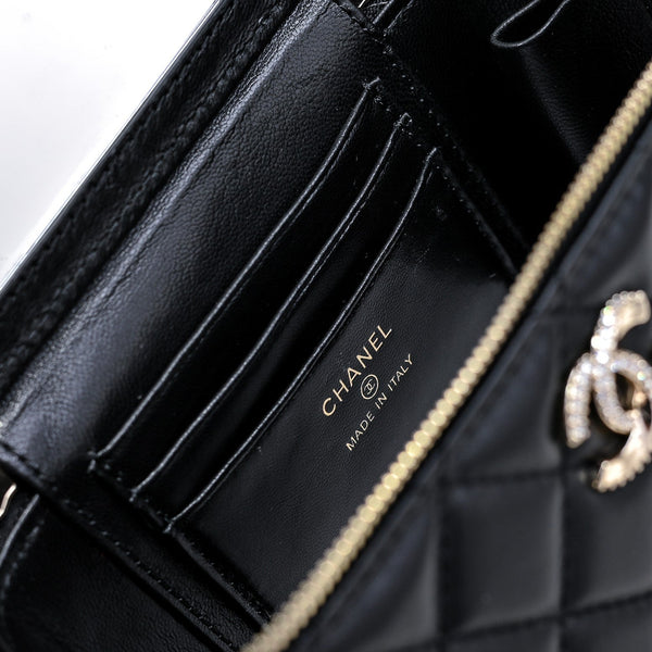 CC 24K Vanity Top Handle 17cm Black Lambskin Silver Hardware