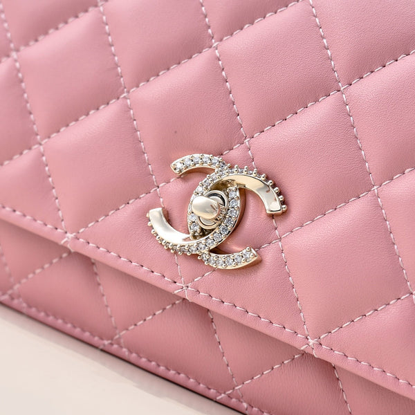 CC 24K Woc Top Handle 19cm Pelle di agnello rosa Hardware oro chiaro