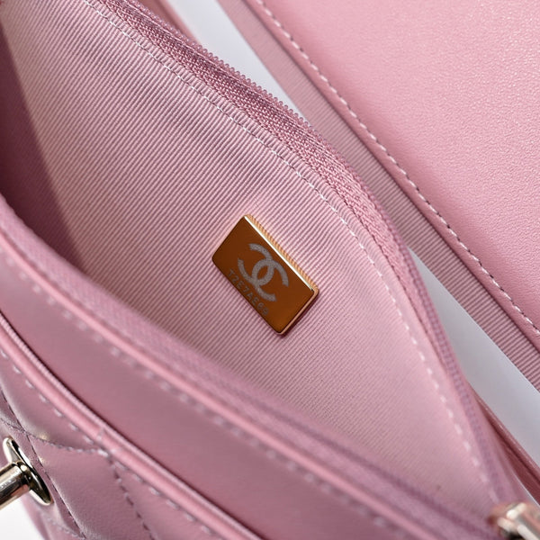 CC 24K Woc Top Handle 19cm Pelle di agnello rosa Hardware oro chiaro