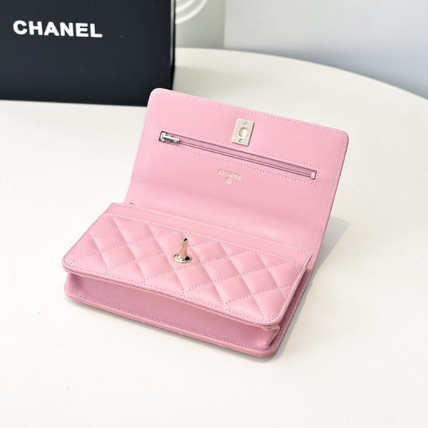 CC 24K Woc Top Handle 19cm Pelle di agnello rosa Hardware oro chiaro