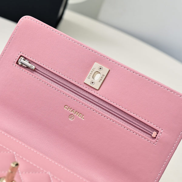 CC 24K Woc Top Handle 19cm Pelle di agnello rosa Hardware oro chiaro