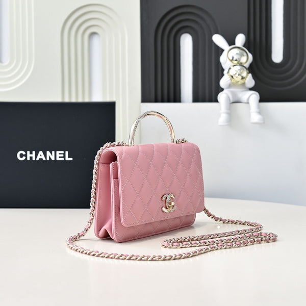 CC 24K Woc Top Handle 19cm Pelle di agnello rosa Hardware oro chiaro