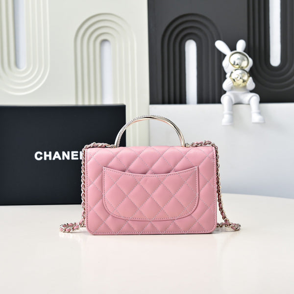 CC 24K Woc Top Handle 19cm Pelle di agnello rosa Hardware oro chiaro