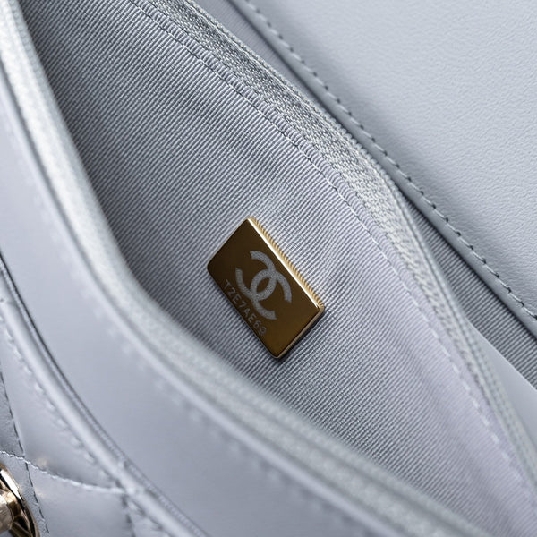 CC 24K Woc Top Handle 19cm Pelle di agnello grigio chiaro Hardware oro chiaro