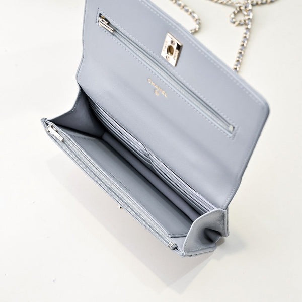 CC 24K Woc Top Handle 19cm Pelle di agnello grigio chiaro Hardware oro chiaro