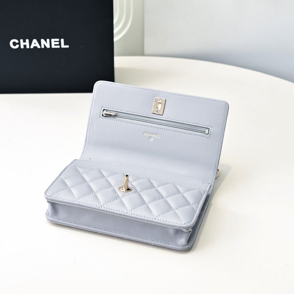 CC 24K Woc Top Handle 19cm Pelle di agnello grigio chiaro Hardware oro chiaro