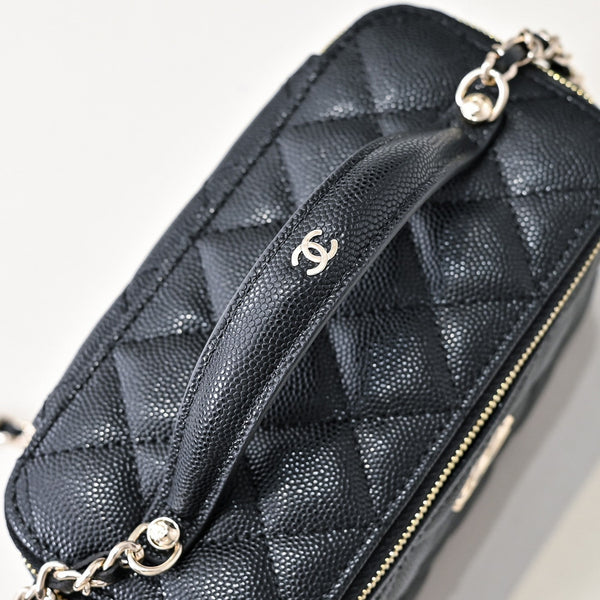 CC 25C Vanity Top Handle 17cm Pelle di vitello martellata nera Hardware oro chiaro