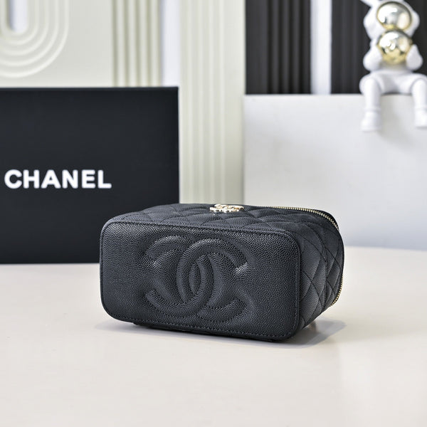 CC 25C Vanity Top Handle 17cm Pelle di vitello martellata nera Hardware oro chiaro