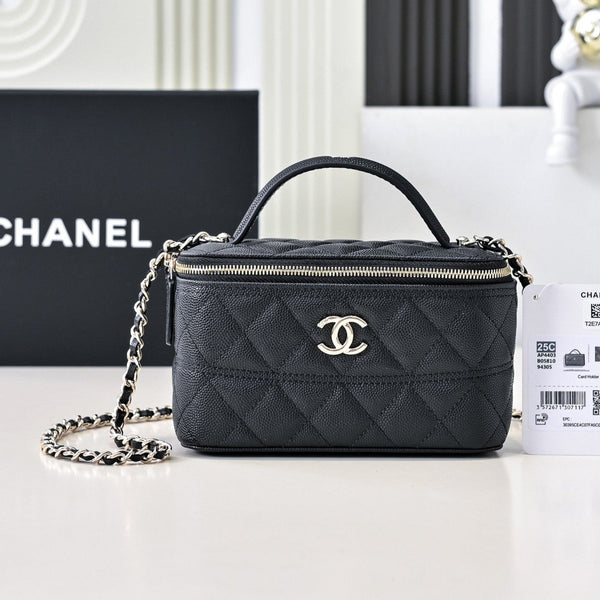 CC 25C Vanity Top Handle 17cm Pelle di vitello martellata nera Hardware oro chiaro