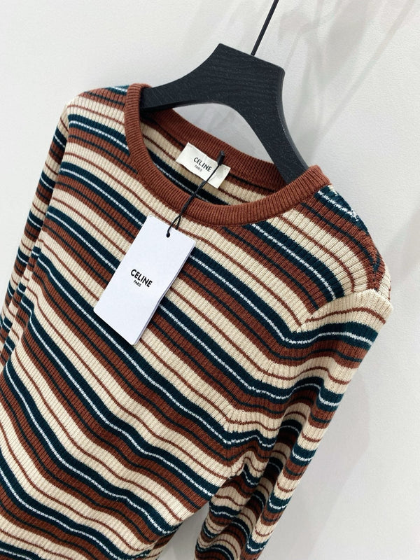 Celine 25 Brown Striped Sweater 294016
