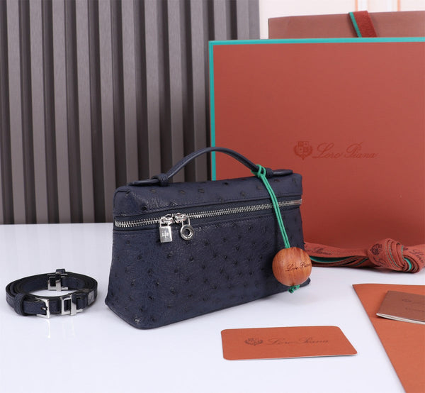 TASCA EXTRA L19 IN PELLE DI STRUZZO BLU SPAZIALE