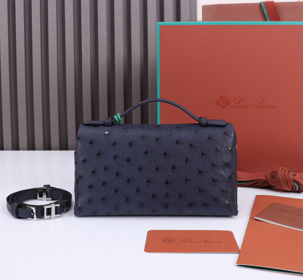 TASCA EXTRA L19 IN PELLE DI STRUZZO BLU SPAZIALE