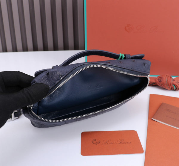 TASCA EXTRA L19 IN PELLE DI STRUZZO BLU SPAZIALE