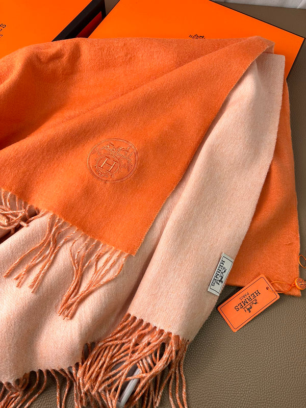 DOUBLE-FACE SCARF 200 CM IN TIGER ORANGE CASHMERE