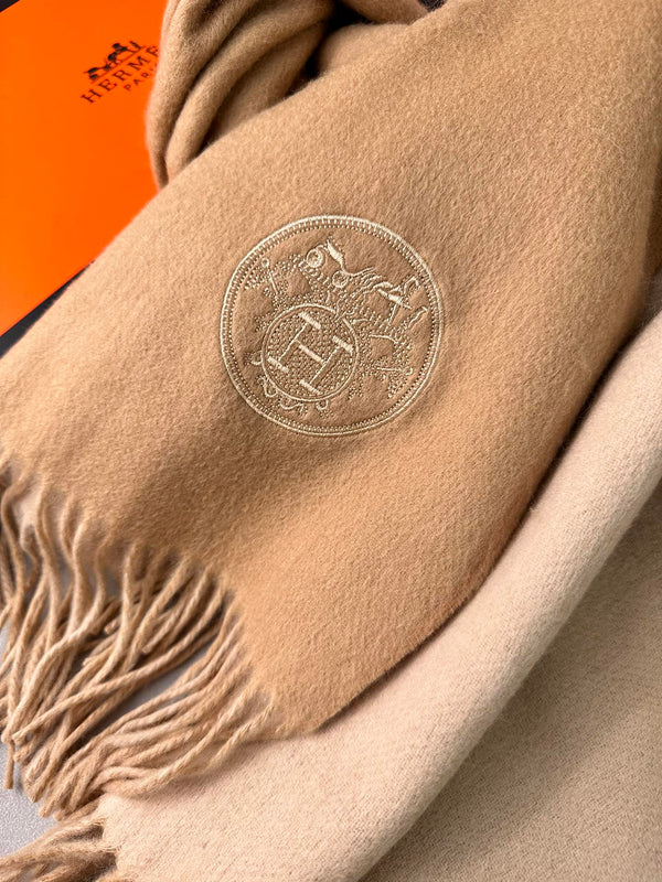 DOUBLE-FACE SCARF 200 CM IN CAMEL BROWN CASHMERE