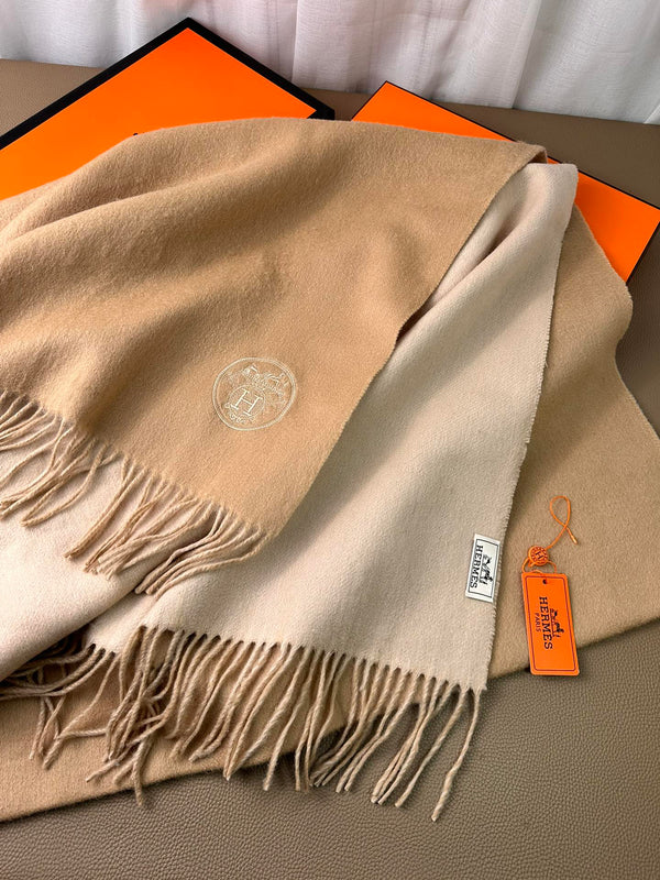 DOUBLE-FACE SCARF 200 CM IN CAMEL BROWN CASHMERE