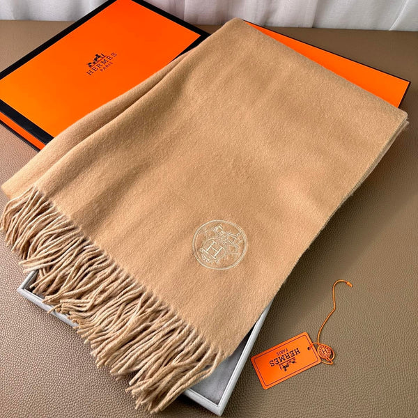 DOUBLE-FACE SCARF 200 CM IN CAMEL BROWN CASHMERE