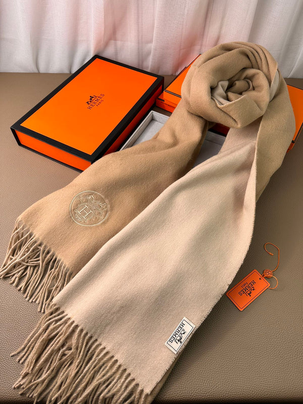 DOUBLE-FACE SCARF 200 CM IN CAMEL BROWN CASHMERE