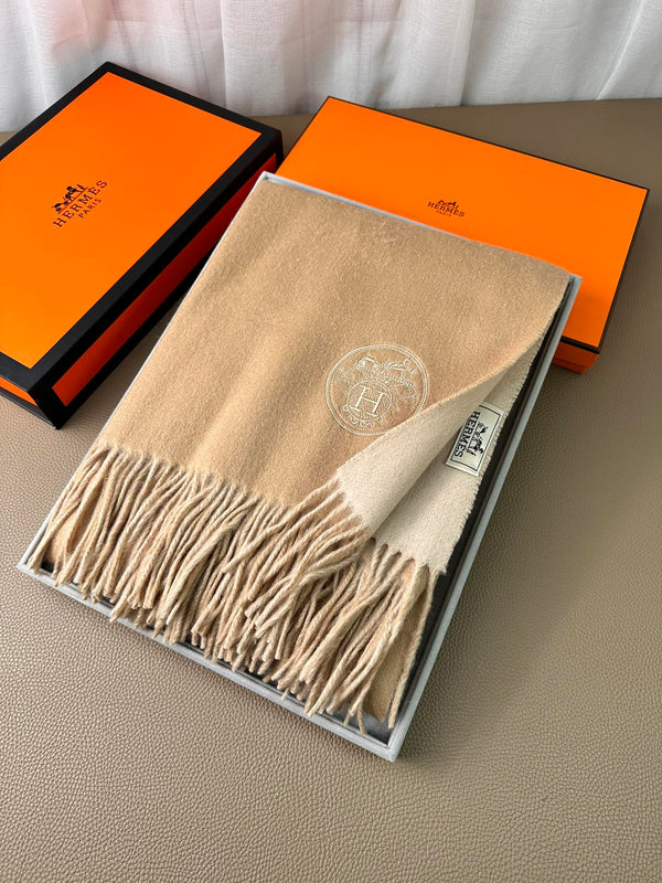 DOUBLE-FACE SCARF 200 CM IN CAMEL BROWN CASHMERE