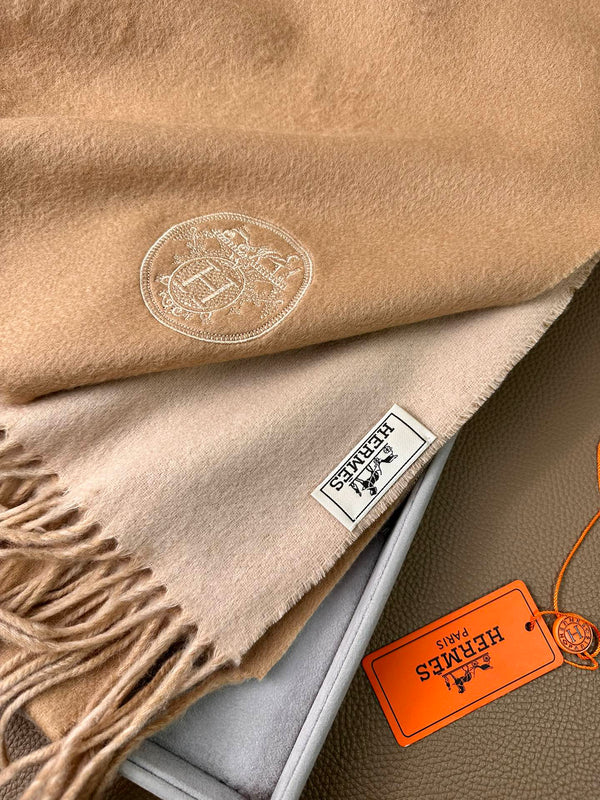 DOUBLE-FACE SCARF 200 CM IN CAMEL BROWN CASHMERE