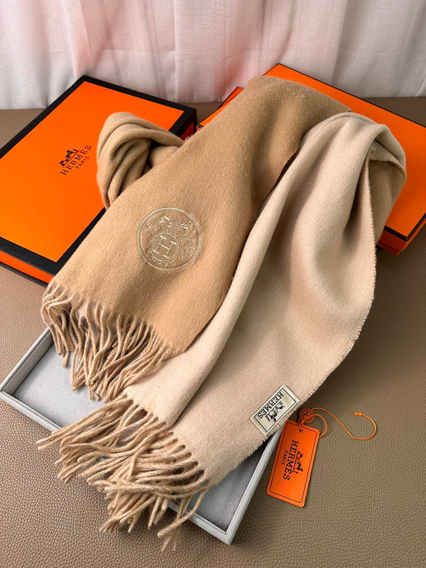 DOUBLE-FACE SCARF 200 CM IN CAMEL BROWN CASHMERE