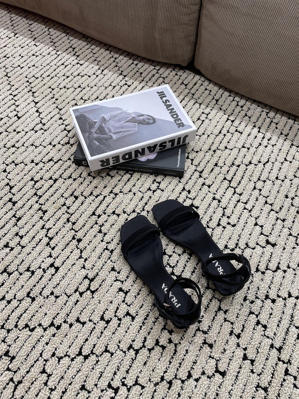 PRA TRIANGLE HEEL SATIN SANDALS BLACK