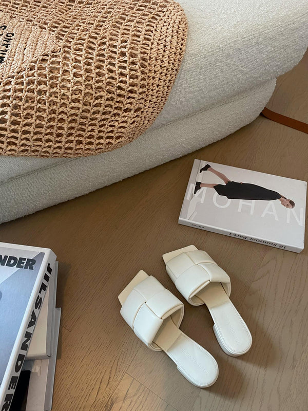 patch mule 35 white lambskin