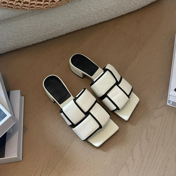 patch mule 35 white black cotton